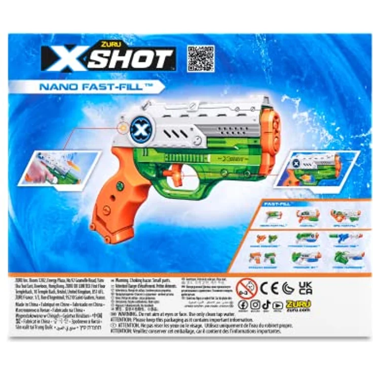 ZURU XSHOT Fast Fill Nano Water Blaster Wasserpistole, Schießt bis zu 9 m, 56333-2023, blau – Bild 3