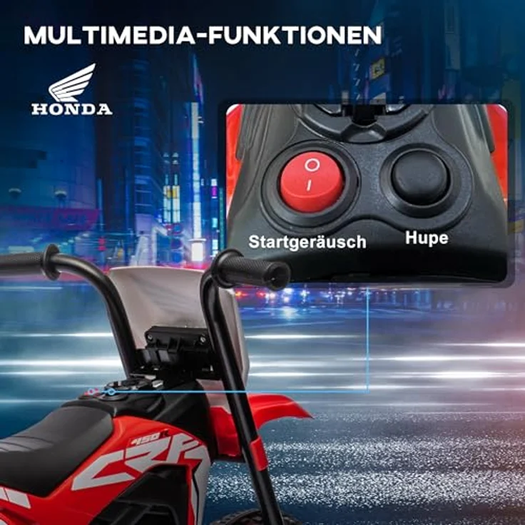 HOMCOM Elektro-Kindermotorrad dreirädriges Motorrad-Auto mit Hupe, Sound, 25 kg Belastbarkeit, (Rot) – Bild 4