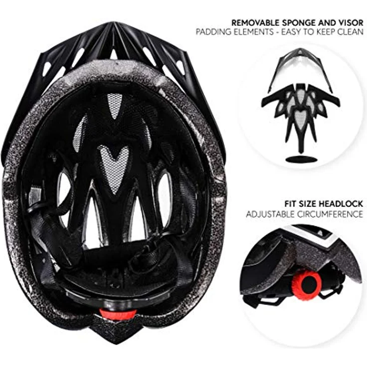 meteor® Fahrradhelm Herren Damen Kinder-Helm MTB rollerhelm mädchen Kinder-fahrradhelm Downhill radhelm Mountainbike Inliner Skater-Helm BMX Scooter Jungen Bike Helmet (M (55-58cm), Shimmer Schwarz) - Belüftungssystem, Fly Net System, Antibakterielles Innenleben, FIT SIZE System, Abnehmbare Polsterung, QUICK-RELEASE System – Bild 3