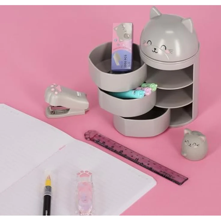 Legami Aww-Rganiser Kitty Katze, Federmäppchen und Schreibtisch Organizer mit Schiebedeckel und 3 Schubladen, 16 x 8,2 cm – Bild 3