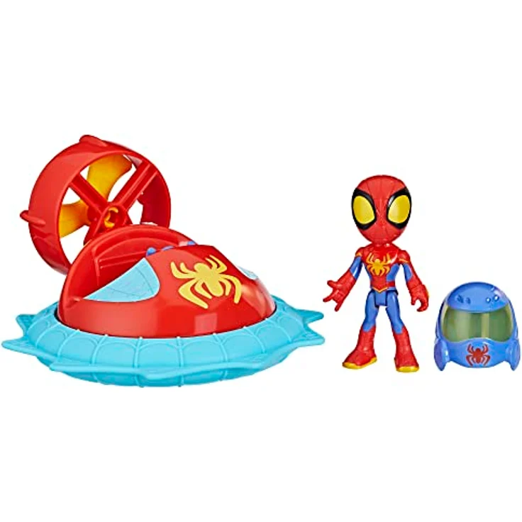 Spidey and his Amazing Friends Web-Spinners, Spielzeugauto mit 10 cm Spidey Figur im Luftkissen-Gleiter Design und abnehmbarem Helm – Bild 1