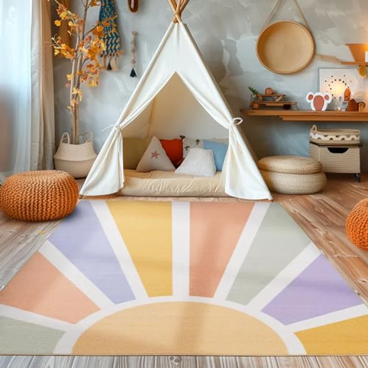SIMPEX Kinderzimmer Teppich Regenbogen Design, Waschbar und rutschfest, 140 x 200 cm, Rechteckig, OEKO-TEX STANDARD 100 zertifiziert – Bild 1