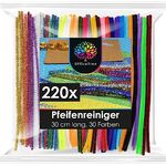 OfficeTree 220 Bunte Pfeifenputzer, Chenilledraht 30cm mit 30 Farben inklusive Glitzerdraht für DIY Bastelprojekte