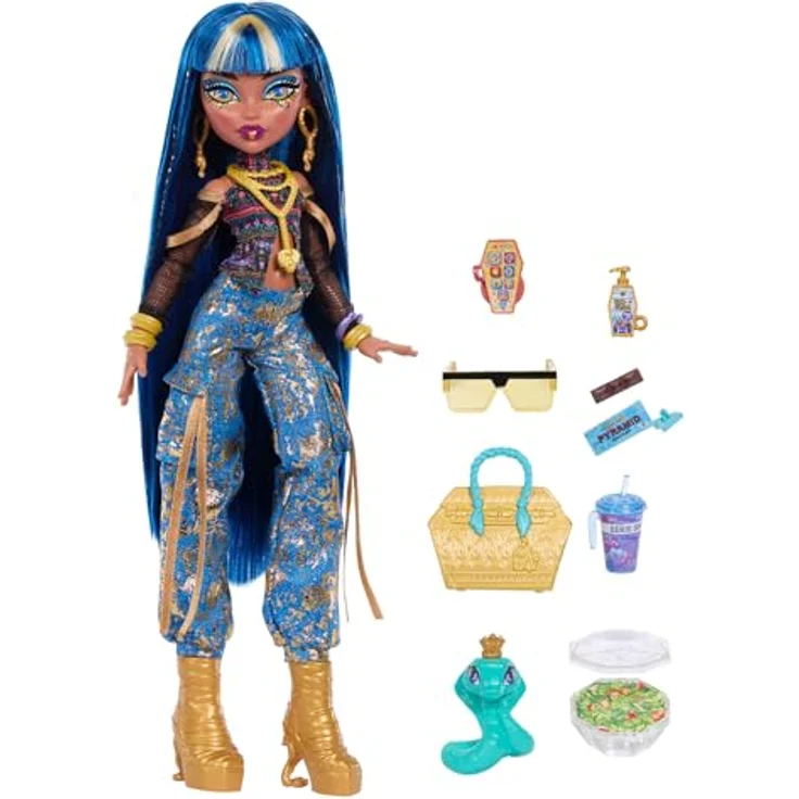 Monster High Cleo de Nile, Basispuppe (G3) mit goldenen Mumien-Akzenten, inklusive Haustier-Kobra Hissette und 7 Zubehörteilen – Bild 5
