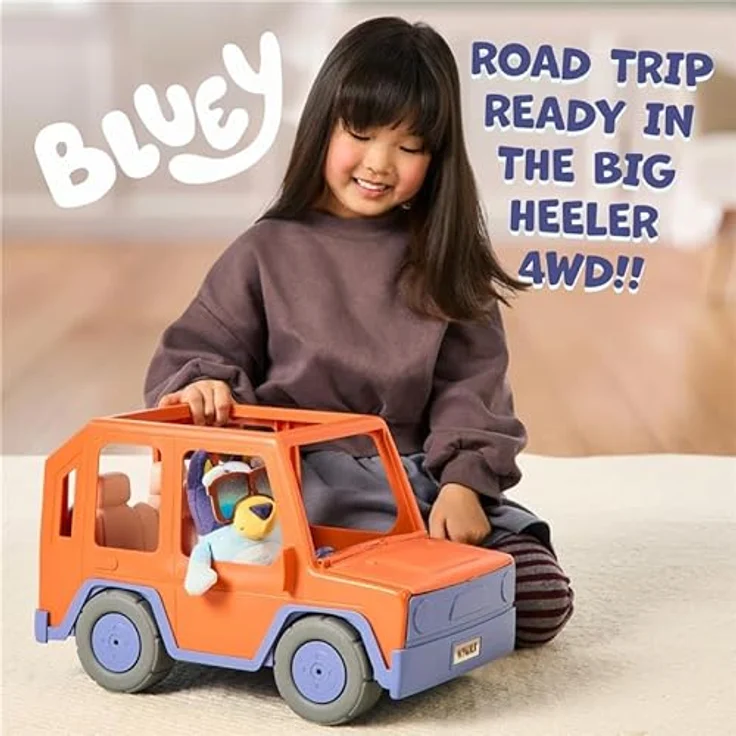 Moose Bluey Familienauto 4x4 Mega, Spielzeugauto für 4 Plüschfiguren mit 20 cm Bluey-Figur und Sonnenbrille – Bild 3