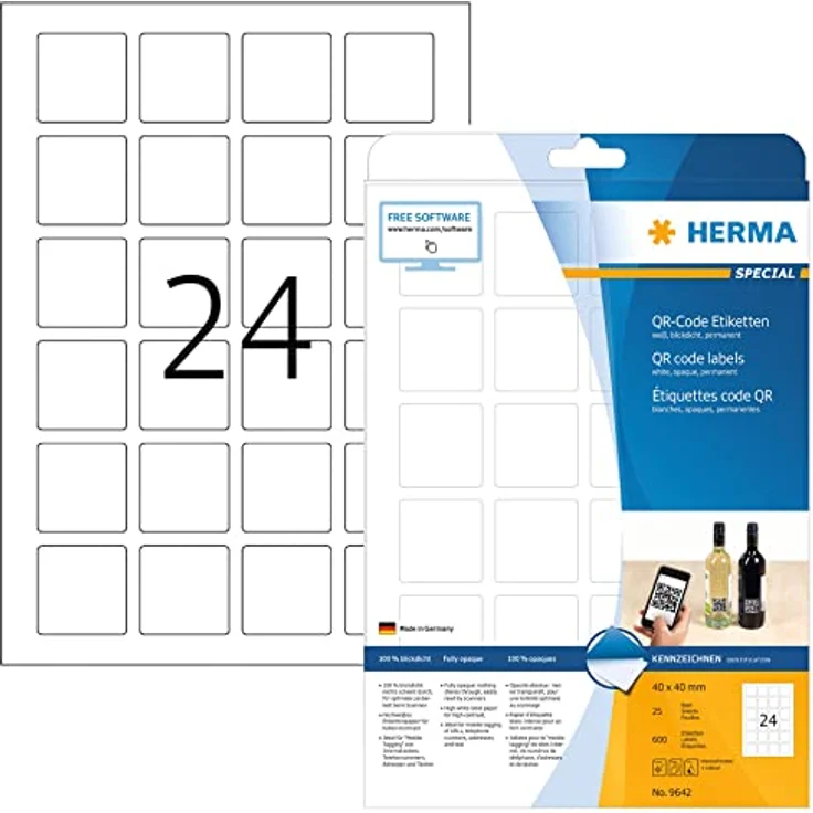 HERMA QR-Code-Etiketten 9642, 600 Stück, selbstklebend, weiß, 40,0 x 40,0 mm, FSC®-zertifiziert – Bild 1