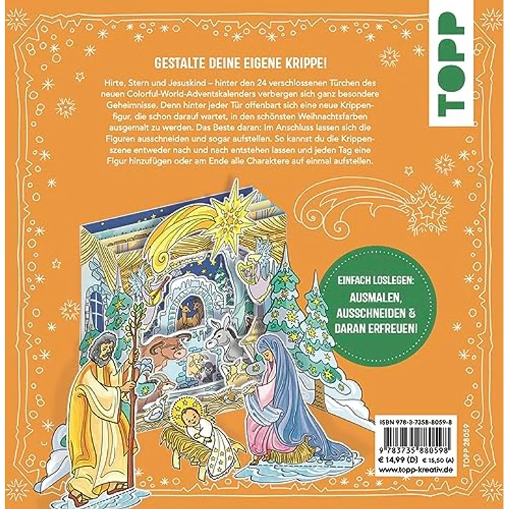 Frech Colorful Christmas - Ausmal-Weihnachtskrippe Adventskalender mit 24 Figuren zum Ausmalen und Basteln – Bild 2