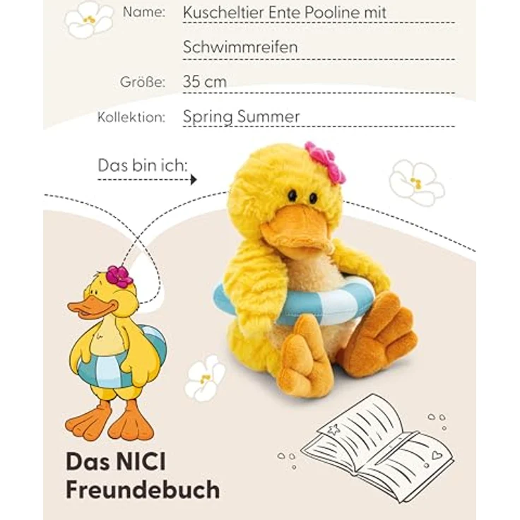 NICI Kuscheltier Ente Pooline 35cm, flauschiges Stofftier mit Schwimmreifen in Gelb, ideal zum Kuscheln und Spielen für Kinder & Erwachsene, tolle Geschenkidee - 62898 – Bild 5