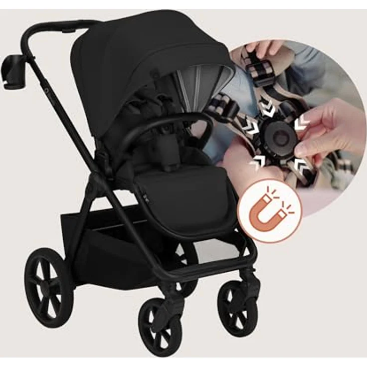 Lionelo Kinderwagen Carmine 3in1, mit Autositz i-Size, Babywanne & Buggy, GravelTech Räder, Federung, UPF50+, Schwarz – Bild 10