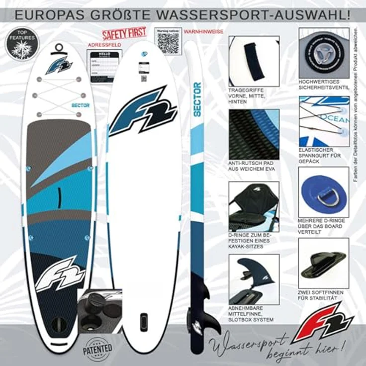 F2 Stand up Paddle Board Sector SMART SUP, 10,5 mit E-Pumpe und Smart Box-System, blau 2024/2025 – Bild 3