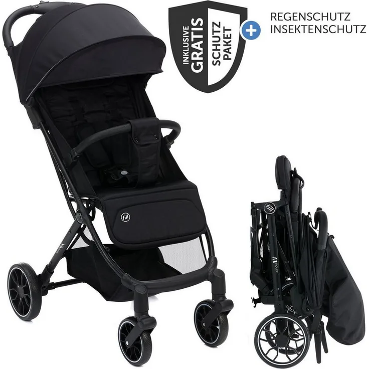 Fillikid Sportbuggy Fill Rover, Schwarz, Sportwagen mit Liegefunktion, Trolleyfunktion & Zubehör bis 22 kg