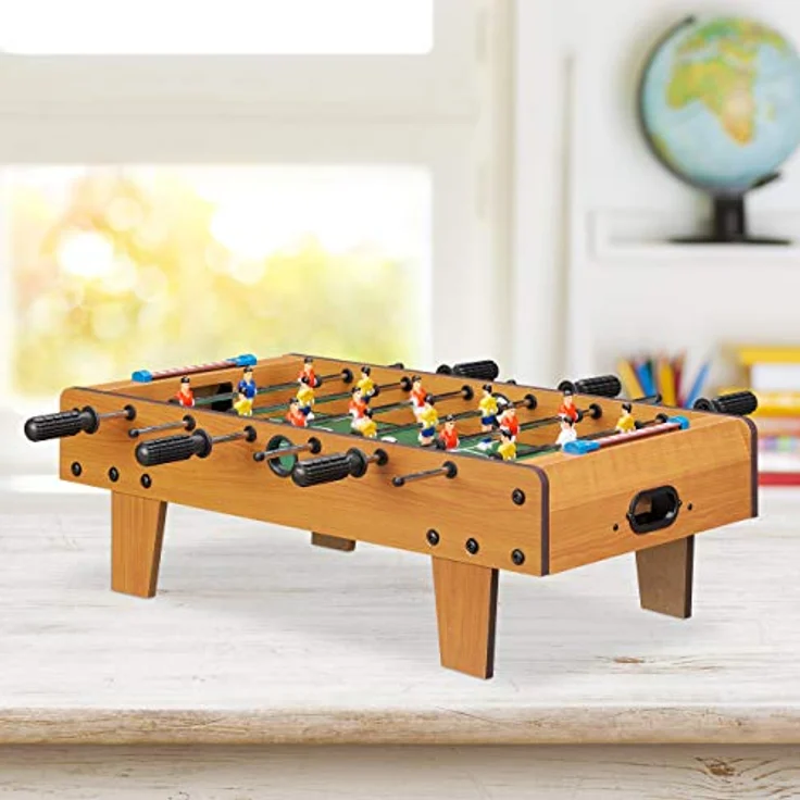 Relaxdays 10022517 Tischkicker, Tischfussball Kinder und Erwachsene, Fußball Tischspiel, Holz-Optik, B x T 69 x 37 cm, grün-braun – Bild 2