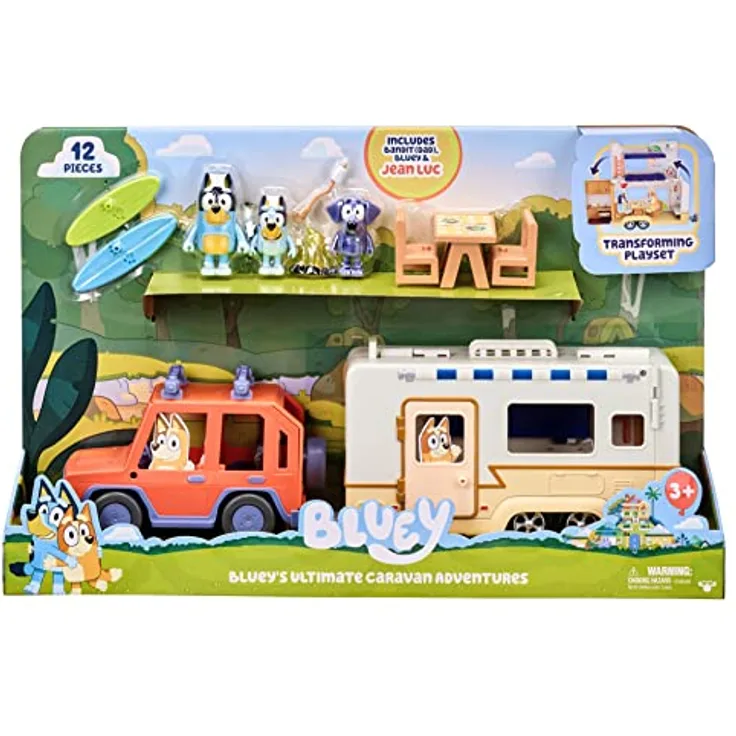 Bluey Family Cruiser & Caravan Playset, Familiens 4WD mit Campingvogn für kreatives Spielen