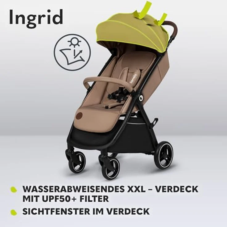 LIONELO INGRID Kinderwagen bis 22 kg von 6 Monaten bis 4 Jahren Große 360° schwenkbare Räder Volle Federung Einhändig zusammenklappbar Verstellbare Rückenlehne und Fußstütze Großes XXL-Verdeck – Bild 3