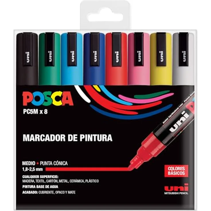 POSCA Posca UNI Stifte-Set, Filzstifte mit 8 Farben, 5 mm, Basic – Bild 1
