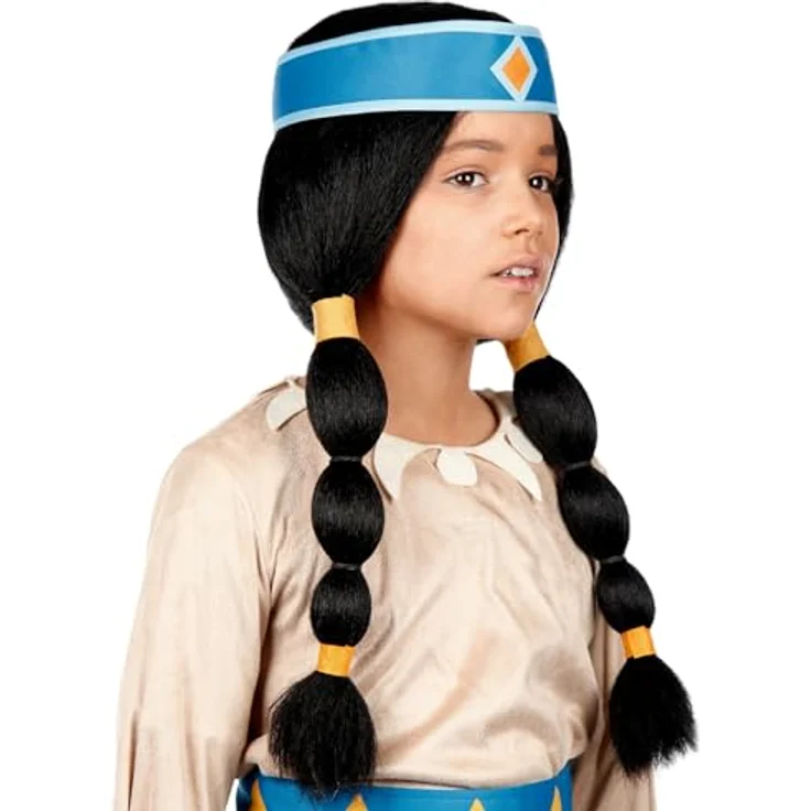 Maskworld Yakari Kinderperücke, schwarze Regenbogenperücke mit Zöpfen, lizenziertes Kostümzubehör aus Zeichentrickserie – Bild 2