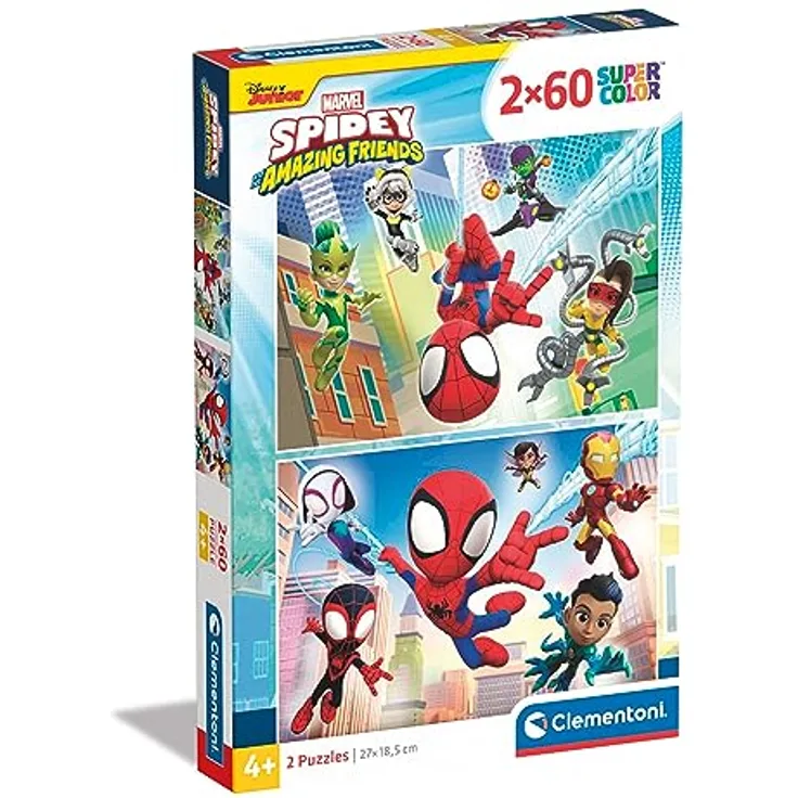 Clementoni Supercolor Puzzle Marvel Spidey and His Amazing Friends, 2 Puzzle mit je 60 Teilen, Leuchtkraft & Farbintensität, für Kinder ab 4 Jahren