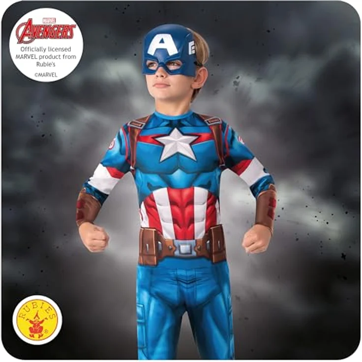 Rubie's Offizielles Kostüm Captain America für Kinder, Superhelden-Verkleidung mit Rüstungseffekt, Größe M, Halloween – Bild 2