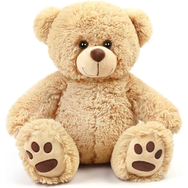 LotFancy Teddybär Plüschtier 43 cm, großer brauner Kuschelbär mit Fußabdrücken, hochwertiges Plüschtier für Kinder und Geschenke, hellbraun