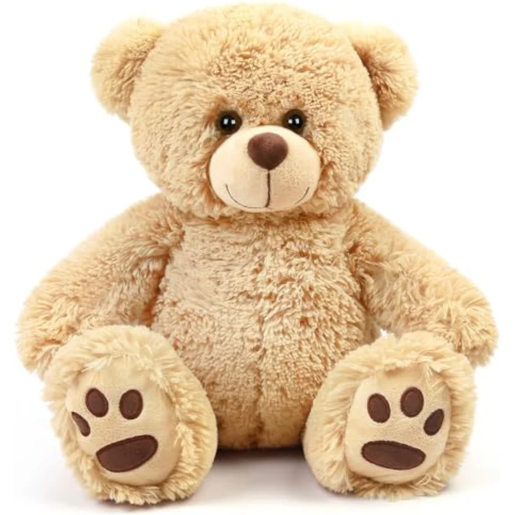 LotFancy Teddybär Plüschtier 43 cm, großer brauner Kuschelbär mit Fußabdrücken, hochwertiges Plüschtier für Kinder und Geschenke, hellbraun – Bild 1