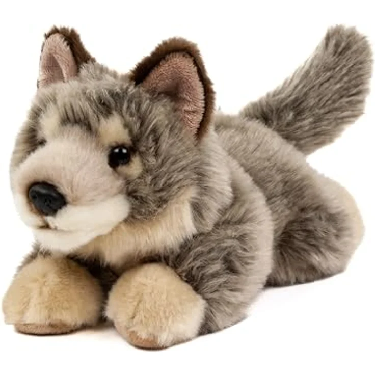 Teddys Rothenburg Kuscheltier Wolf liegend 20 cm Plüschwolf Plüschtier, grau/beige, maschinenwaschbar bis 30°C – Bild 1