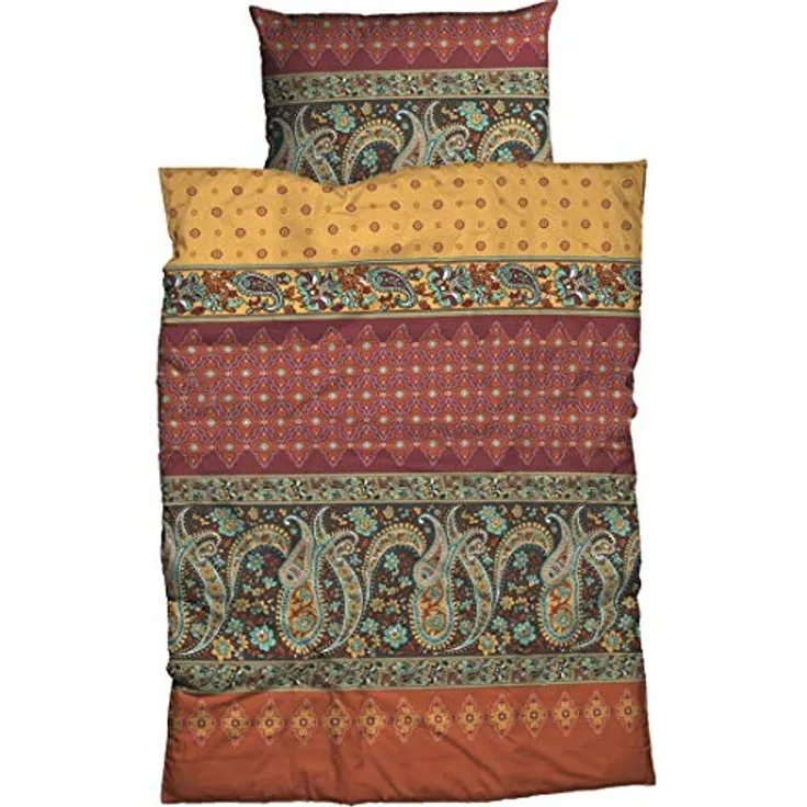CASATEX Fein-Biber Bettwäsche Murillo 155 cm x 220 cm Terra kuschelig weiches Bettwäsche-Set mit Paisleys und Ornamenten in aktuellen Gewürzfarben