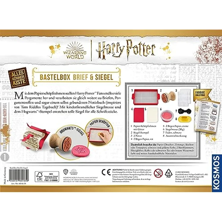 Kosmos 604639 Harry Potter AllesKönnerKiste Brief und Siegel, Papierschöpfrahmen, mit Original Hogwarts™-Wappen für Siegel, Harry Potter Bastelset für Kinder und Erwachsene – Bild 2