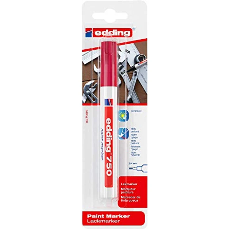 edding 750 Lackmarker - rot - 1 Stift - Rundspitze 2-4 mm - Lackstift zur Markierung und Beschriftung von Metall, Glas, Stein oder Kunststoff - hitzebeständig, permanent, wisch- und wasserfest – Bild 2