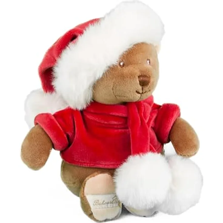 Bukowski Teddybär Baby Santa, 15 cm Stoffteddybär aus braunem, rotem und weißem Plüsch, handwaschbar bis 30°C
