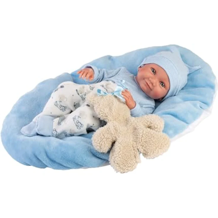 Llorens Babypuppe Nico mit Kissen, blau, 40cm, Made in Europe – Bild 2
