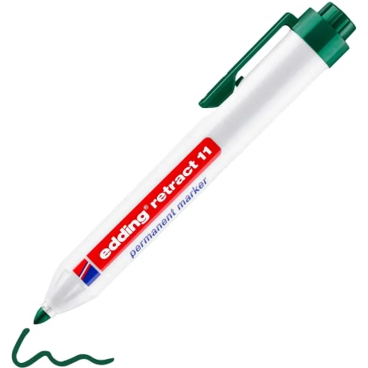 edding Retract 11 Permanent Marker - grün - 1 Stift - runde Feder 1,5-3 mm - wasserfest, schnelltrocknend - für die einfache Einhandbedienung - für Karton, Kunststoff, Holz, Metall, Glas – Bild 1