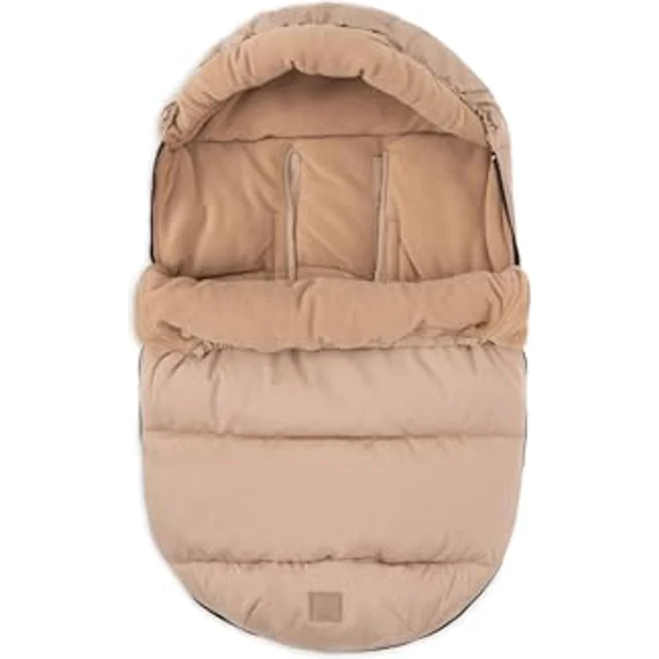 Jollein Voetenzak Groep 0+ Autostoel 3/5 Punts Gordel Puffed Biscuit - Teddy Futter, Kapuze, Reißverschluss, 100% Polyester – Bild 2