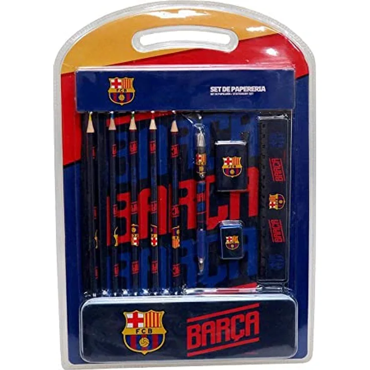 FC Barcelona Federmäppchen, Modernes und Buntes Schreibwaren-Set, Metall-Etui, Blau, Multicolored
