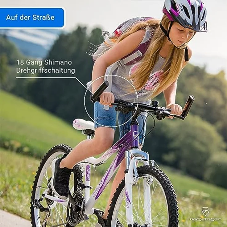 Bergsteiger Verona 24 Zoll Kinderfahrrad, geeignet für 8, 9, 10, 11 Jahre, Shimano 18 Gang-Schaltung, Mountainbike mit Gabel-Federung, Mädchen-Fahrrad – Bild 2
