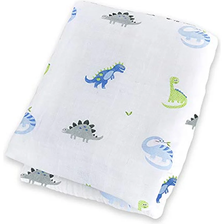 Lulujo Baby-Mulltuch Spucktuch mit schönem Motiv Dino 120 x 120 cm Baumwolle – Bild 2