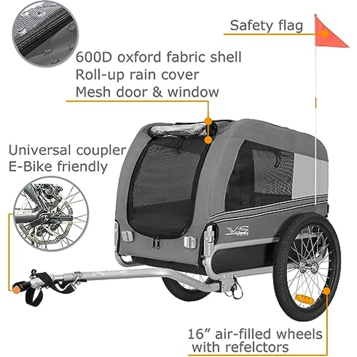 TIGGO Fahrradhundeanhänger Tiggo VS Pets M Hundeanhänger Fahrradanhänger Hundefahrradanhänger, Stabile Konstruktion aus pulverbeschichtetem Stahl, wasserdichtes Polyester 600d, Reflektoren für Sicherheit, 30 kg Zuladung, StVZO zugelassen, blau – Bild 2