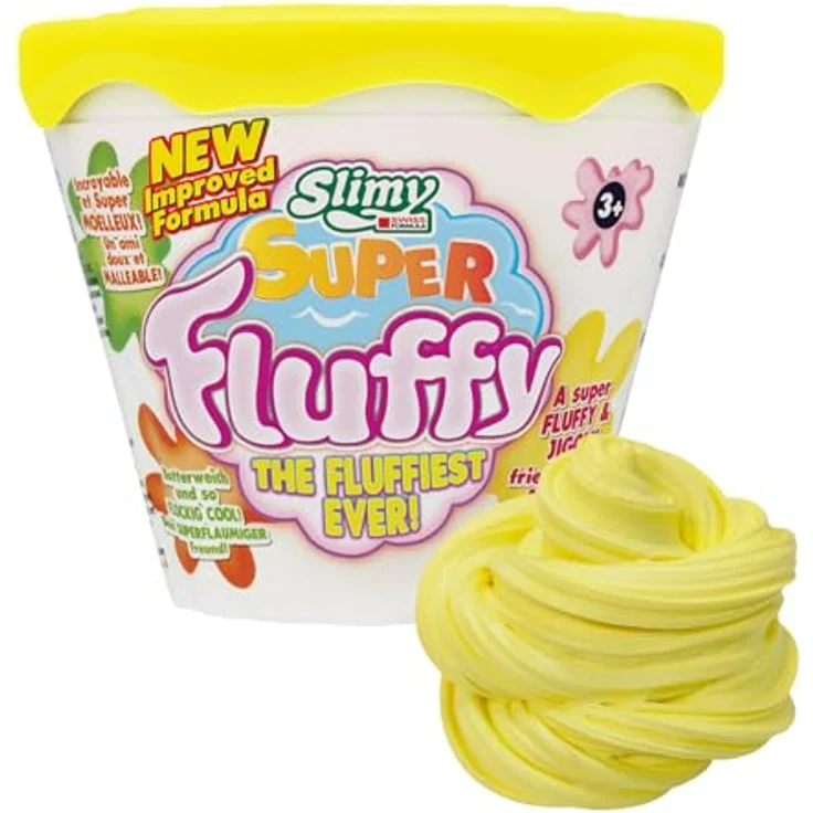 Slimy Super Fluffy, 100g Gelbe Spielmasse im Becher, extrem dehnbare und duftende Schleimknete für Kinder, Marshmallow-Duft – Bild 1