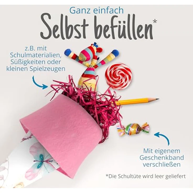 itenga Geschwister Schultüte 35cm Schmetterling mit Filzverschluss kleine Tüte Geschenkverpackung Einschulung Schulanfang – Bild 8