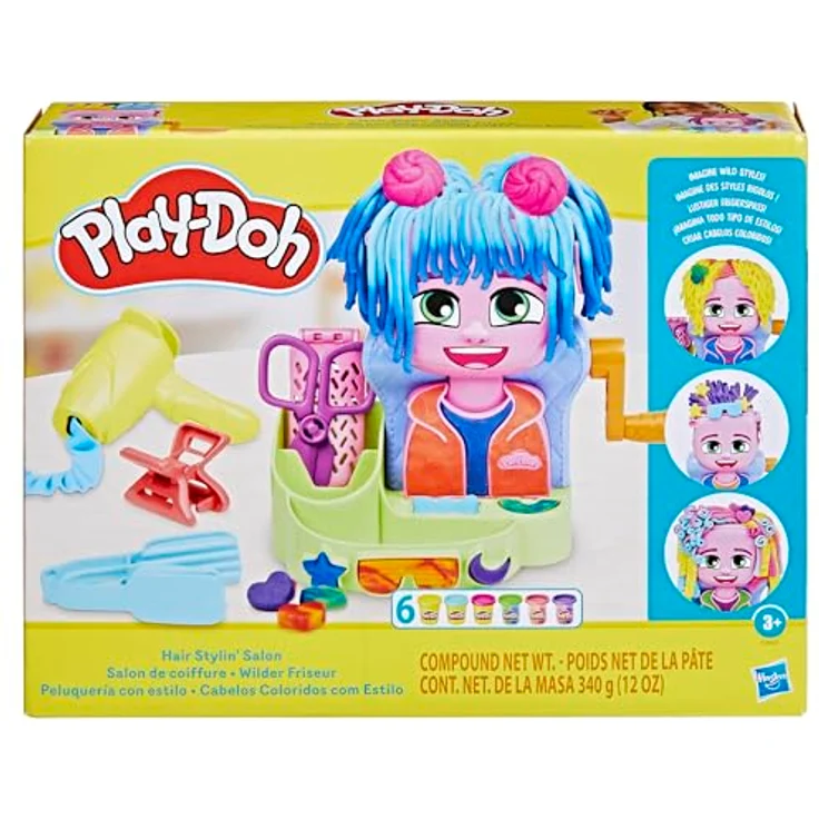 Play-Doh Friseursalon Pastryoline F8807, Kreativset mit 6 Tuben Knetmasse (3 Zweifarben) und Friseurzubehör – Bild 2