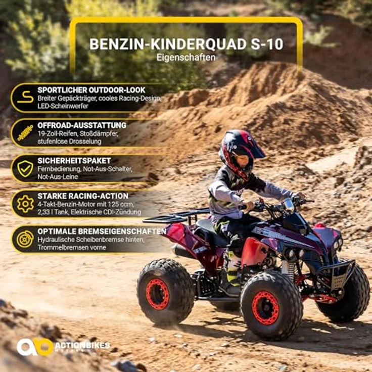 Kinder Quad ATV 125 cm S-10 + Rückwärtsgang rot lackiert – Bild 2