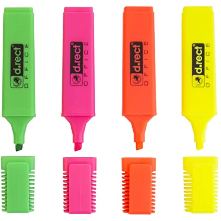 D.RECT 1127 4 Stück 4er Set Fluo Textmarker mit Schrägkeilspitzet