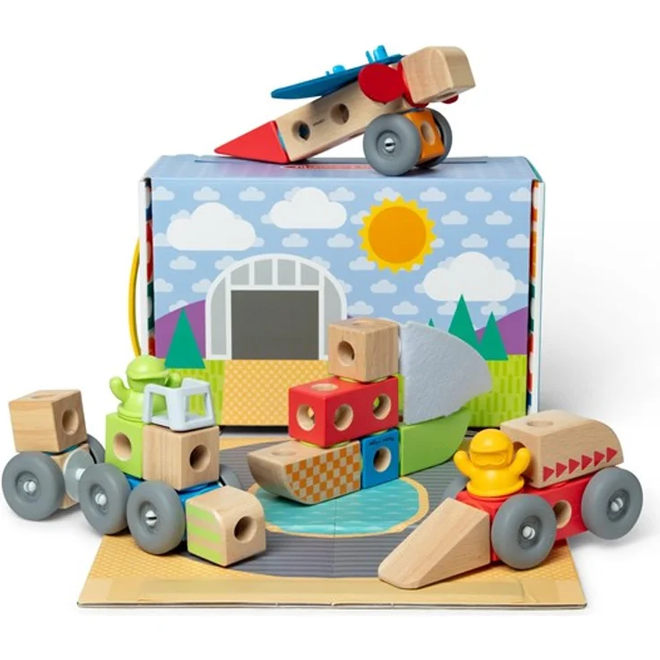 Melissa & Doug Blockables Building Set Vehicles, 18-teiliges Holzspielzeug mit Fahrzeug-Bausteinen und Zubehör für kreative Spielmöglichkeiten – Bild 11