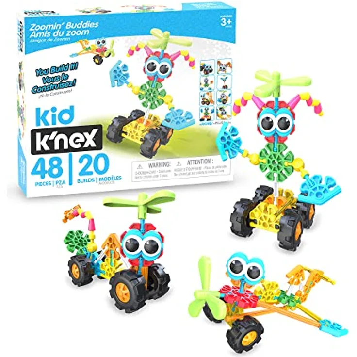 Basic Fun Kid K'NEX | Zoomin' Buddies 20 Modell | Kinder-Bastelset mit 48 Teilen | Lernspielzeug für Kinder, lustiges und farbenfrohes Bauspielzeug für Jungen und Mädchen, Konstruktionsspielzeug ab 3 Jahren |