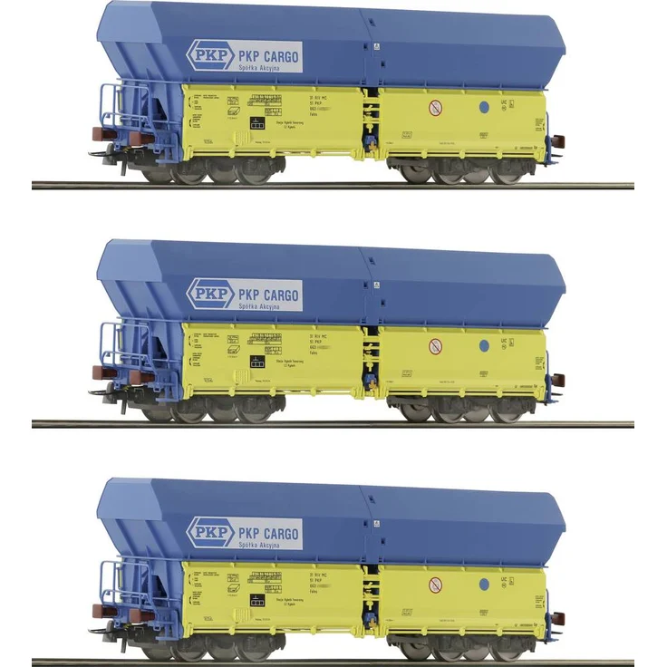 Roco 6600136 H0, 3er-Set Selbstentladewagen Falns der PKP, robuste Konstruktion für Modelleisenbahnen – Bild 1