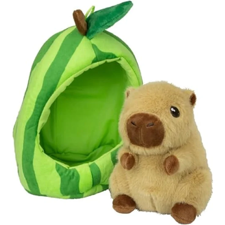 Soma Capybara Plüschtier Kuscheltier 22cm, braun im Früchte-Versteck Wassermelone, herausnehmbar für Rollenspiele – Bild 1