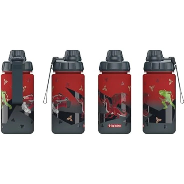Step by Step Trinkflasche „Warrior“, rot, BPA-frei, 0,55 Liter, geeignet für heiße und kohlensäurehaltige Getränke, für Schule und Kindergarten – Bild 3