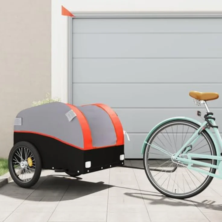 vidaXL Fahrradlastenanhänger Lastenanhänger für Fahrrad Schwarz und Orange 45 kg Eisen – Bild 2