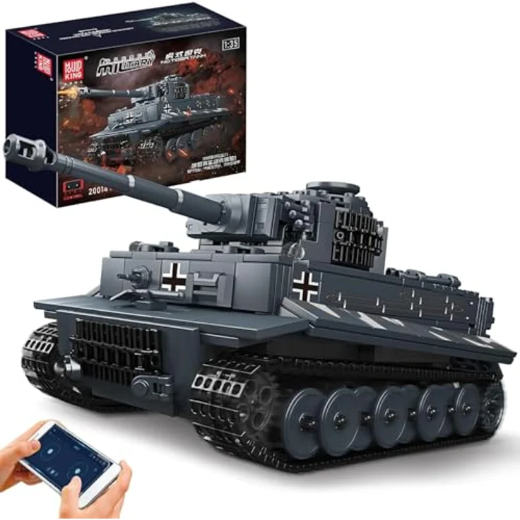 Mould King 20014 MOC Tiger-Panzer Ferngesteuert mit elektrischem Gyroskop und Sound Technik Transporter Tank, Technologie Klemmbausteine Bausatz （800+ pcs） – Bild 2