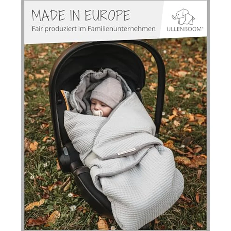 ULLENBOOM Einschlagdecke Babyschale Sommer, 100% OEKO-TEX Material, grau, für gängige Kindersitze, ideal für 0 bis 9 Monate – Bild 4