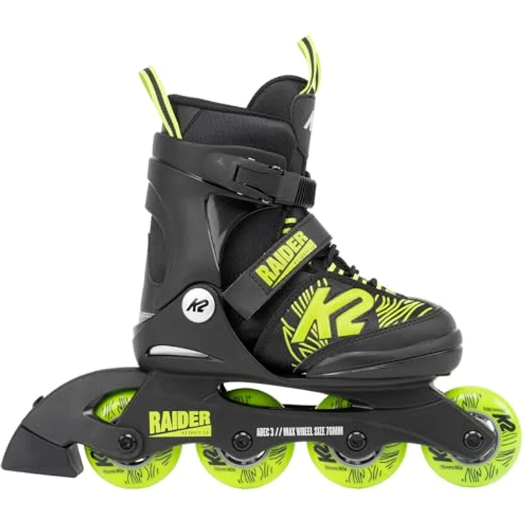 K2 Skates Raider - Jungen Inline Skates Black Lime - Verstellbar, Original Softboot, Stability Plus Cuff, FBI Schiene, ABEC-3 Kugellager, 70mm 80A Rollen - 30G0125 – Bild 2